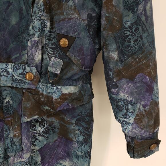Vintage Black Bear Ski Snow Suit M Jumpsuit Abstract Aztec Insulated Blue Black - Picture 7 of 14
